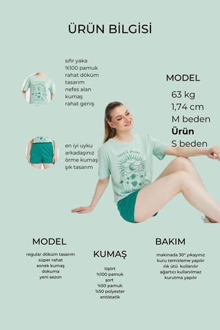 Bella Dossi Pamuklu Kısa Kollu Baskılı Kadın Şortlu Yazlık Pijama Takımı Mint Mint Yeşili