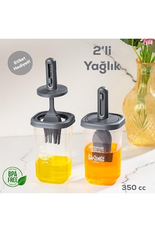 Porsima 0520 2'li Silikon Fırçalı Yağlık - Yağdanlık Erzak Saklama Kabı 350 Cc Antrasit Genel
