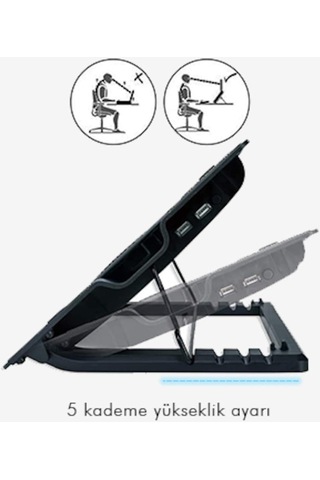 Wozlo Ergostand Yükseklik Ayarlı 14 CM Fan Led'li Notebook Soğutucu
