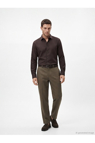 Lcw Busıness Kahverengi Slim Fit Armürlü Erkek Gömlek