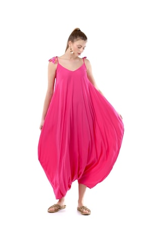 Kadın Eyes Ayarlanabilir Omuz Askılı Oversize Tulum Pembe