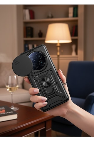 Tecno Camon 40 Premier 5g Kılıf Magnetik Standlı Sürgülü Kamera Korumalı Tpu Tank Kapak