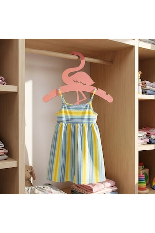 Doalino Pembe Flamingo Şekilli Ahşap Çocuk Ve Bebek Elbise Askısı 8'li Set