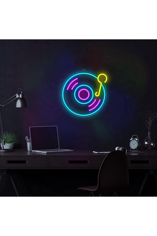 Müzik Plağı Neon Led Tabela Dekoratif Aydınlatma