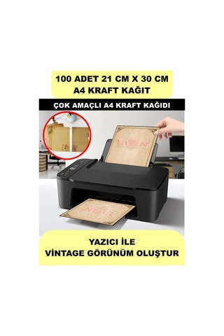 100 Adet A4 Kraft Kağıt 21x30 100 Gr. Yazıcı Uyumlu, Vintage Resim Kağıdı, Çocuk Etkinlik Kağıdı