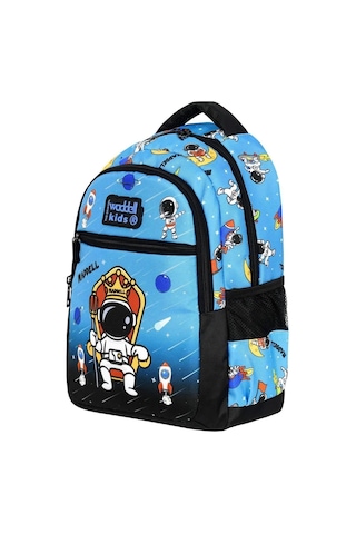 3 Lü İlkokul Astronot Desenli, Erkek Çocuk Beslenmeli Ve Kalemlikli Okul Çantası Mavi