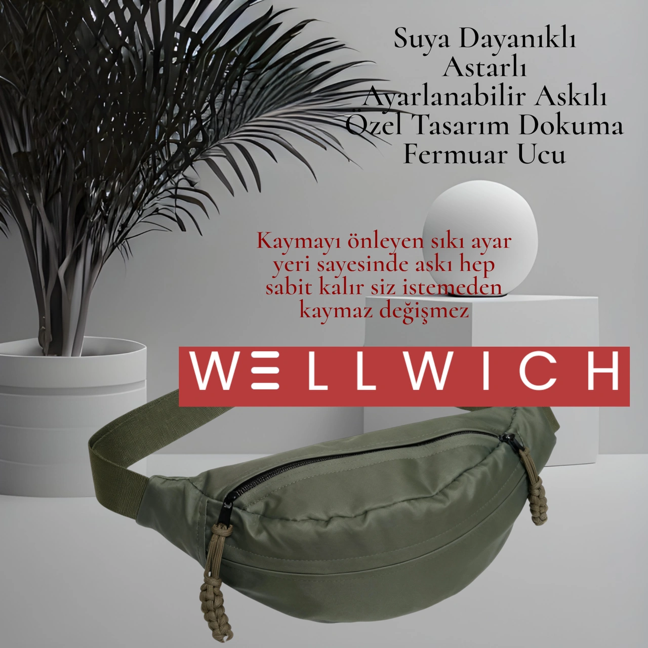 Wellwich Haki Renk Çapraz Çanta Bel Çantası Spor Çantası Ultra Hafif Oxford Kumaş Suya Dayanıklı Haki