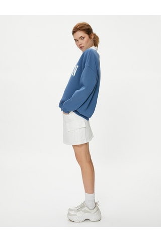 Koton Oversize Polo Yaka Sweatshirt Kolej Temalı Baskılı Uzun Kollu Mavi 4sal10278ık Mavi