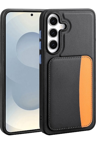 Vendas Galaxy Uyumlu  S25 Fe Kılıf Kartlıklı Zore X-kart Silikon Kapak + Kamera Lens+ Hayalet Ekran Koruyucu Siyah