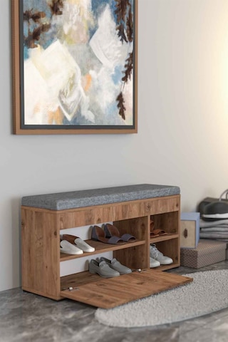 Storeşahin Ayakkabılık Minderli Bench Dolap Çok Amaçlı Raflı Puflu Oturaklı Ayakkabı Dolabı 192 Atlantik Çam Shn0720