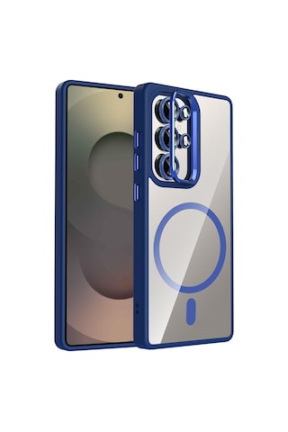 Zore Galaxy Uyumlu S25 Ultra Kılıf Standlı Ve Kamera Lens Hediyeli M-safe Şarj Özellikli Ogaa Etro Kapak - Laciv Lacivert