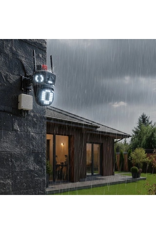 Kablolu Akıllı Güvenlik Kamerası 4 Kameralı Çok Lensli, 360 Ptz Hareketli, Çift Antenli, Gece Görüşlü, Dış Mekan Ip Kamera Bx40