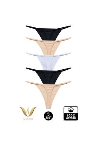 Wcreas Kadın İpli Tanga, Pamuklu Yumuşak Kumaş G-string Tanga 5'li Paket Karışık Karışık