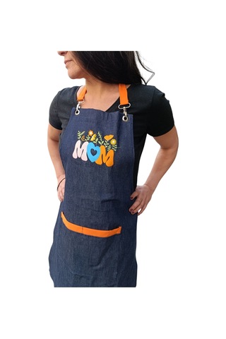 Anneler Günü Kim İlkbahar Çiçekleri Nakışlı Keten, Chef Mutfak Önlüğü Çok Renkli