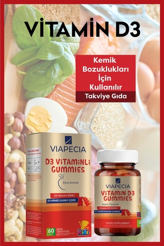 Viapecia Kids D3 Vitaminli Gummies Elma Aromalı 60 Adet