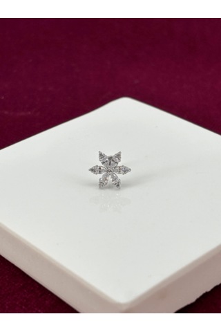Kar Tanesi Şeklinde Taşlı Silver Piercing Gümüş
