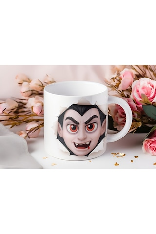 3 Boyutlu Dracula Yüzü Kupa Bardak Karanlık Tasarım Bardak - Kabartmasız Beyaz