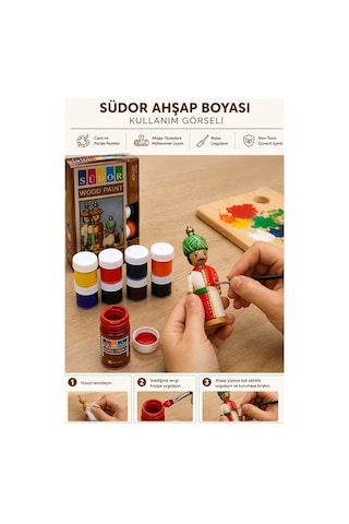 Ahşap Boyası 10 Renk 20ml 1 Paket Südor 10 Lu Ahşap Boya Yüksek Kapatıcılık Kesik Uçlu Sünger Fırça Canlı Renk