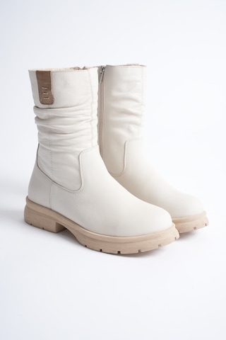 Analin Shoes Kadın Hakiki Deri İçi Kürklü Körüklü Bot Krem