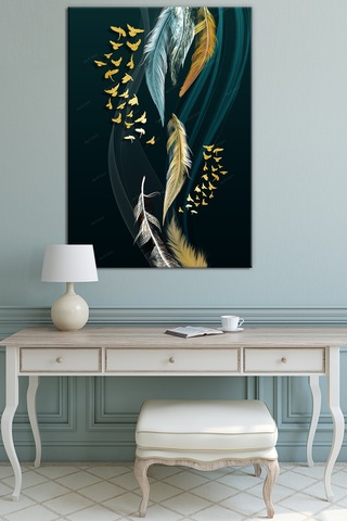 Renkli Tüyler ve Kuşlar Sürreel Sanatsal Dekoratif Kanvas Tablo (8 Farklı Ölçü) 40 x 60