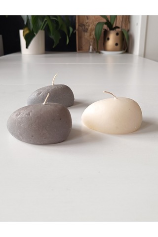 Taş Şekilli 3 Adet Küçük Mum Gri 7x5 Cm