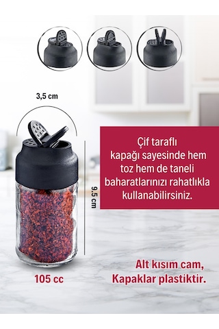 Grimorlife Ahşap Tabanlı Metal Standlı 4 Lü Cam Baharatlık Seti Çift Kapaklı Tuzluk & Biberlik Diğer