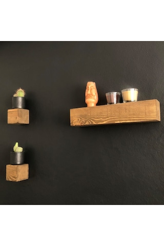 O&Awood Dekoratif 3'Lü Kütük Retro Duvar Rafı, 3'Lü Küp Vintage Doğal Ahş (497958947)