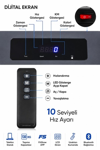 130kg Taşıma Kapasiteli Bluetoothlu Uygulamadan Ayarlanabilir Uzaktan Kumandalı Yürüme Ve Koşu Bandı Ev Ofis Yazlık Sağlıklı Yaşam Spor Gym Fitnnes