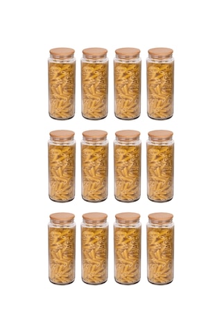 12 Adet Ahşap Vakumlu Kapaklı Cam Kavanoz Ve Erzak Saklama Kabı Ve Düzenleyici 1500 Ml Şeffaf