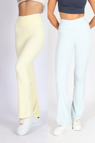 Soft&Basic Kadın 2'li İspanyol Paça Flare Yoga Tayt Pantalon Mavi-sarı