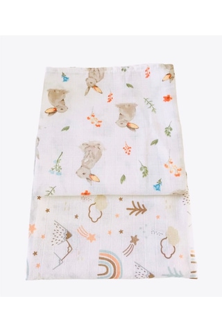 Juniperus Tavşan 110 X 110 Cm Çok Amaçlı 2'Li Müslin Örtü Battaniye Çok Renkli