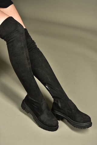 Fox Shoes V7264253 Siyah Süet Streç Kadın Çizme Siyah