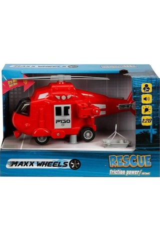 Maxx Wheels 1:20 Sesli ve Işıklı Kurtarma Helikopteri Kırmızı