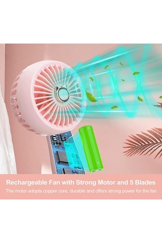 Taşınabilir El Tipi Fan, Şarj Edilebilir Pil Ve 3 Hız İle Güçlü Mini Usb Fan, Sevimli Kişisel Küçük Elektrikli Fan 4585 Pembe