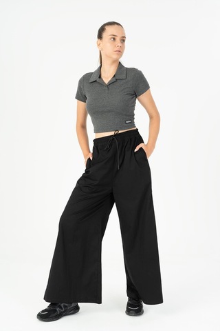 Maraton Comfort Kadın Bol Paça Siyah- Pantolon Siyah-