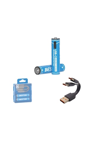 Beston Usb Type-c Kablo Ile Şarj Edilebilir Lityum 2'li Ince Pil 1.5v Aaa / 666 Mwh 150mah