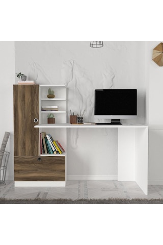 Dekorister Domingos Kitaplıklı Çalışma Masası Beyaz-Ceviz