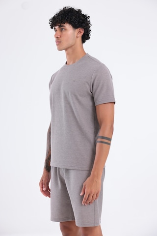Rowinger Waffle Dokulu Nakış Logo Detaylı Oversize Erkek T-shirt Brown