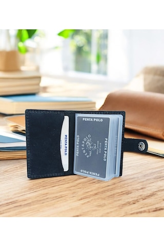 Cronder Hakiki Deri Şeffaf Bölmeli Kartlık Cüzdan Siyah