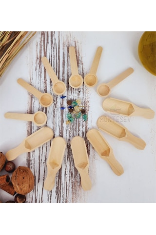 Ahşap Tahta Baharat Şeker Kahve Reçel Kaşığı 12 Li