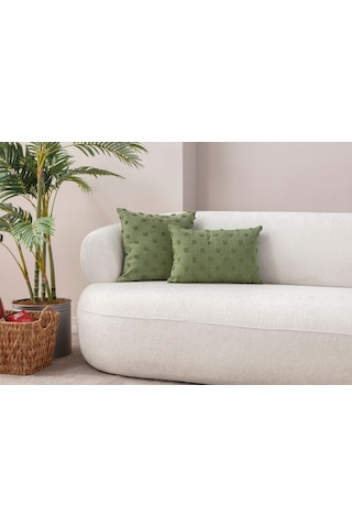 Swita Home Dekoratif Puantiye Keten Kumaşlı Kırlent Kılıfı 2'li 43x43 - 30x50 Yeşil