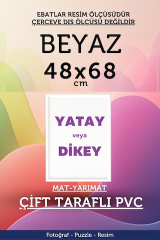 Beyaz-22mm-48x68 Cm Mat Pvc Li Camsız Fotoğraf 1000 Parça Puzzle Belge Çerçeve Yatay Dikey Asılabilme.