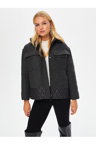 Kapitone Kapüşon Garnili Astarsız Kısa Kaban 69424 U6942413 Antrasit
