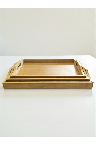 Mybru Dikdörtgen Bambu Tepsi 3'lü Set Ahşap