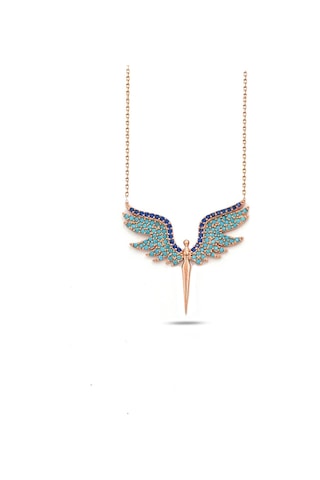 Brezza Lusso Jewelry Mikail Meleği Mavi Firuze Taşlı Kadın Gümüş Kolye 45 CM