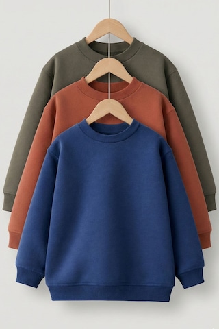 Zuzunga 3'lü Basic Şardonlu Çocuk Sweatshirt Kahverengi-haki-lacivert