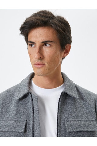 Koton Slim Fit Ceket Cep Detaylı Kırçıllı Fermuarlı Viskon Karışımlı Gri 4sam20055hw Gri