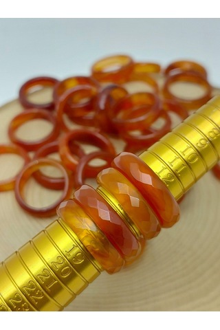 Akik Taşı Yüzük Bal Kahve Alacalı Faset Kesim 6mm Kalınlık 59910 Bakır