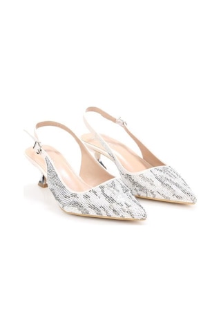 Pisagor Ps-32370 Kadın 4 Cm Arkası Açık Taşlı Abiye Stiletto Ayakkabı Krem