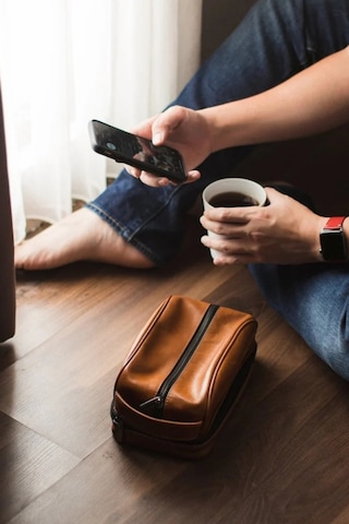Ryoko Liwa Dopp Kit Deri Seyahat Ve Bakım Çantası El Çantası Tan 2 Kahverengi